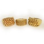 Three 9ct keeper rings (two H/M) sizes P, S & W, approx gross weight 19.2gms