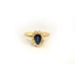 A sapphire & diamond ring stamped 14k, diamonds total approx 0.25cts, size L, approx 2.6gms