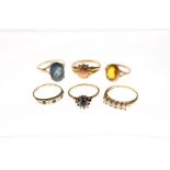 A quantity of six 9ct H/M rings to include opal, citrine, sapphire etc, sizes range from M-S, approx