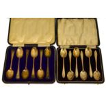 Two cased sets of six silver tea spoons, Sheffield 1906 & Birmingham 1932, total weight approx