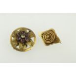 Two Victorian unmarked gold brooches, one stone set, together approx 9.3gms