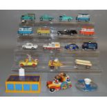 17 unboxed Corgi diecast models with varying degrees of play wear including a number of TV related