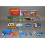 8 unboxed Dinky Toys with varying degrees of play wear including Roiad Roller, Austin 1800 etc.