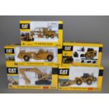 5 boxed Norscott CAT Construction vehicles in 1:50 scale, including 140H Motor Grader, 226 Skid