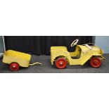 A vintage Tri-ang 'Overlander' Jeep style Pedal Car with Trailer, P/F with some corrosion and