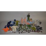 3 unboxed vintage Palitoy 'Action Man' figures, one clothed, together with a  good quantity of