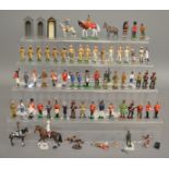 58 unboxed hand painted soldier figures together with 2 plastic Sentry Boxes and 4 mounted figures