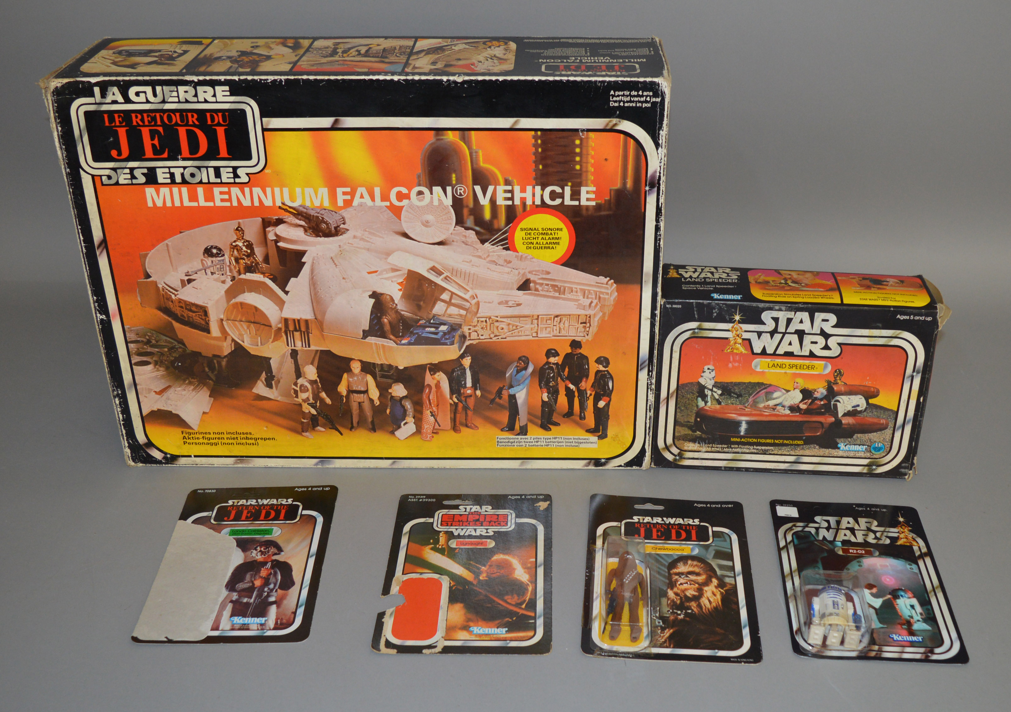 Star Wars Millenium Falcon Vehicle and Land Speeder by Kenner, both boxed.  This lot also includes