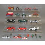 A mixed lot including Scalextric slot cars and an assortment of diecast models by various