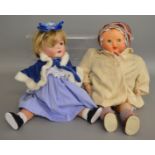 2 unboxed dolls, one being cloth bodied the other marked 'Made in Germany J.D.K. 237' to back of