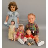 5 unboxed dolls including 2 small porcelain dolls, one German, the other with impressed mark 'Made