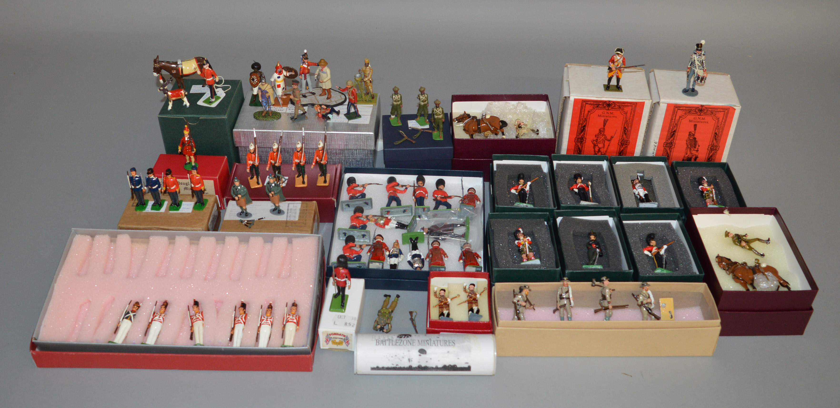 A varied selection of metal soldier figures, some boxed, by Britains and others, including