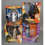 3 boxed Doctor Who radio controlled Daleks plus a Cyberman voice changer, also boxed (4).