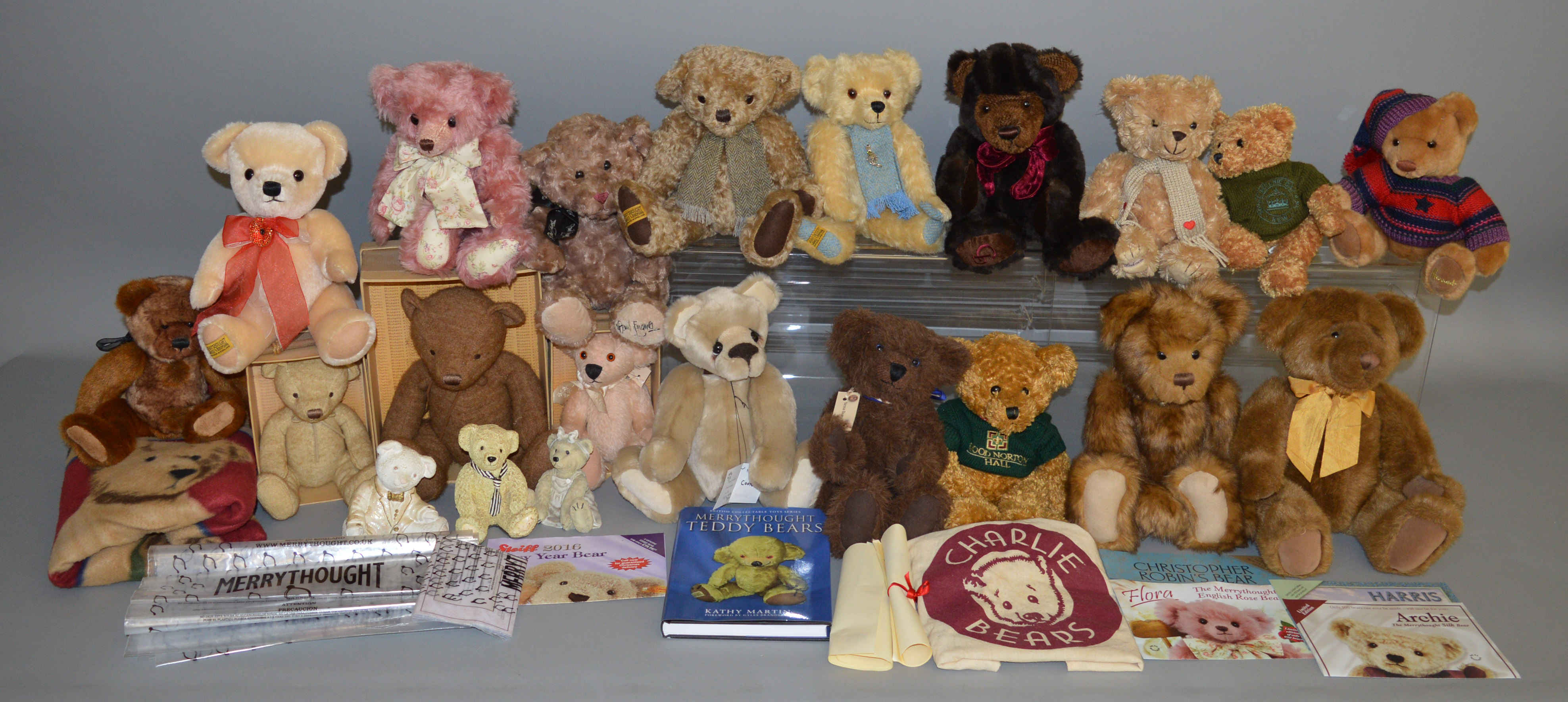 18 unboxed bears including 4 from the 'Merrythought' range and others by 'Charlie', 'Nessa', '