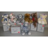 7 boxed 'Suki' Silver Tag Bears including 'Max', 'Samuel' and 'Riley', the latter bear having head