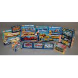 15 boxed Matchbox 'SuperKings' diecast models including K-5 Muir Hill Tractor and Trailer, K-3 Grain