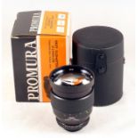 A FAST f1.8 Promura 135mm M42 Screw Mount Telephoto Lens. #534878. (box slightly worn but lens looks