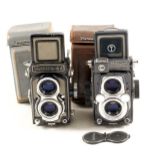 Two Yashica 4x4 TLR Cameras for 127 Film. Yashica 44 (condition 5F) with Yashikor 60mm f3.5 lens and