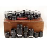Zenit & Praktica Cameras, Lenses & a Dallmeyer 4 1/2 inch Profile Projection Lens. To include