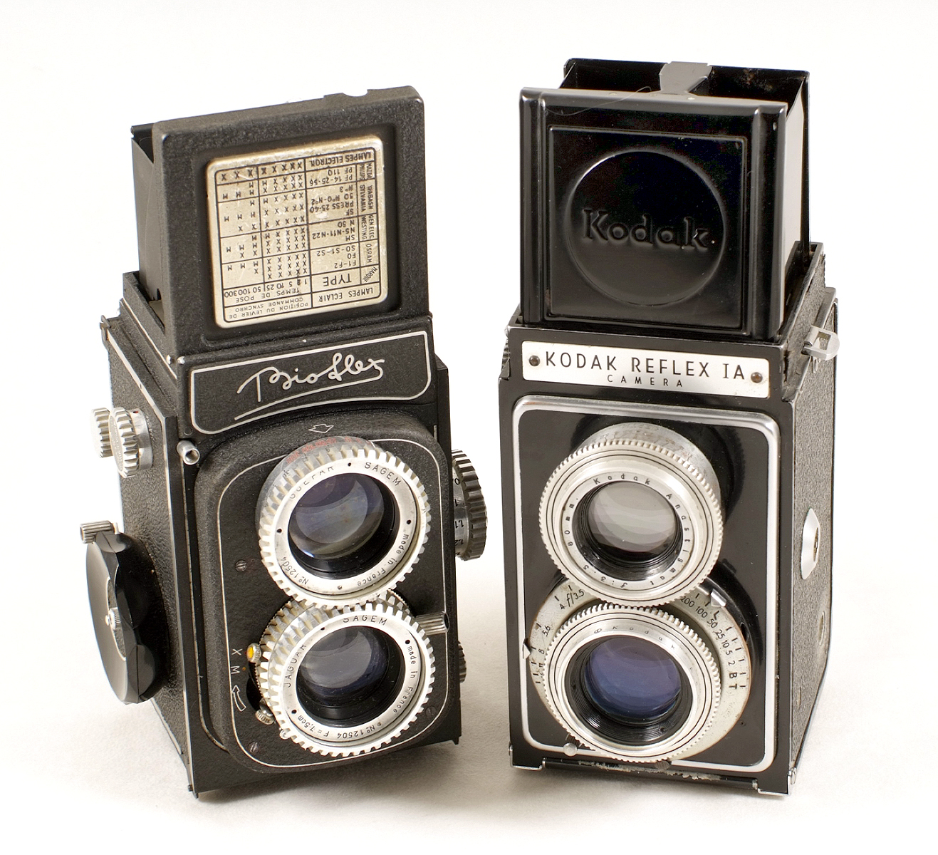 Two Uncommon 120 TLR Cameras. Comprising a first model Alsaphot Bioflex, a failed 1950s French