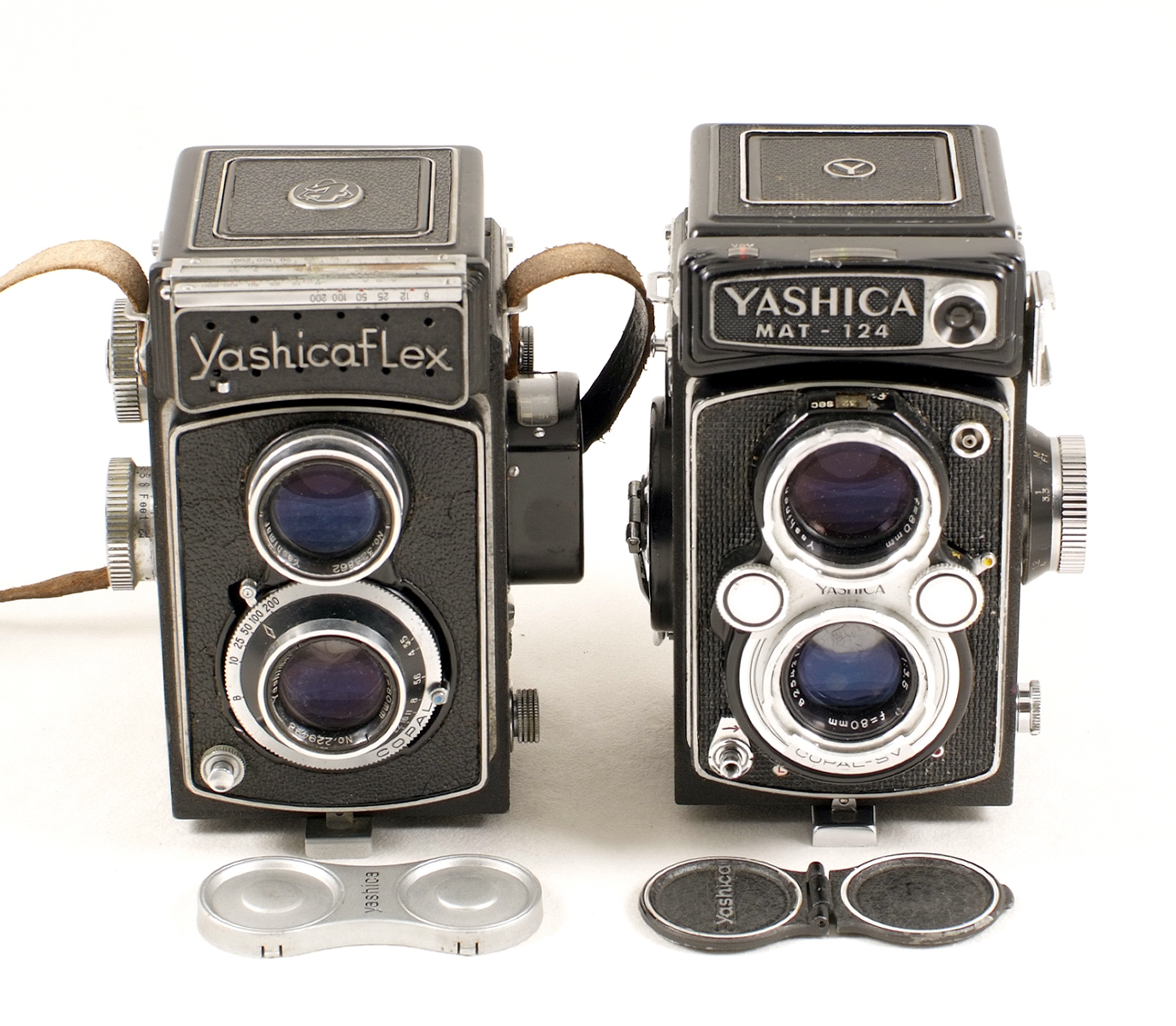 Two Metered Yashica 120 TLR Cameras. Comprising an uncommon Yashicaflex S (meter working,