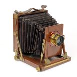 McKellens Double Pinion Treble Patent Half Plate Camera, in Need of Restoration. Bellows poor and