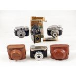 Group of Four Sub-Miniature Cameras. Black Coronet Midget, with instructions and remains of original