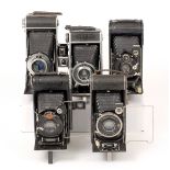 Group of Five Folding Roll Film Cameras. To include Zeiss Ikon Cocarette, Agfa Standard, Pierrat