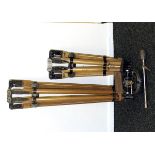 A Pair of MASSIVE Wooden Tripods (Probably by Vinten). Large and medium versions (condition 6, but