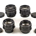 Four Pentax M42 Standard Lenses. Comprising two Super Takumar 50mm f1.4 lenses (#3165421 and