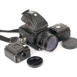 Hasselblad 501CM Medium Format Outfit. Comprising camera body, (condition 5/6F); PME45 prism (unable