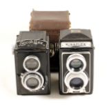 Two 120 Twin Lens Reflex Cameras. Kinaflex with SOM Berthoit Flor f3.5 75mm lens (condition 5F)
