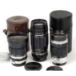 Group of Three Pentax M42 Mount Lenses. Comprising 35mm f2.3 Auto-Takumar with caps and case;