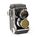 Mamiyaflex C TLR with 135mm f4.5 Lenses. (condition 5/6F) with yellow filter. (Cabinet Ib)