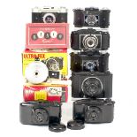 Group of Seven French Bakelite & Plastic Cameras, some Boxed. To include Fex, Banco, Loisirs and