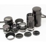 Four Early Minolta Rokkor MD Fit Lenses. Comprising HG 35mm f2.8 (filter stuck) with hood and