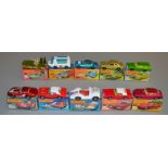 10 Matchbox Superfast diecast models including 1, 4, 28, 30, 46 Strecha Fetcha, 55 Ford Cortina,