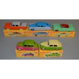 5 Dinky Toys including 132 Packard Convertible in green with slight damage to screen, 152 Austin