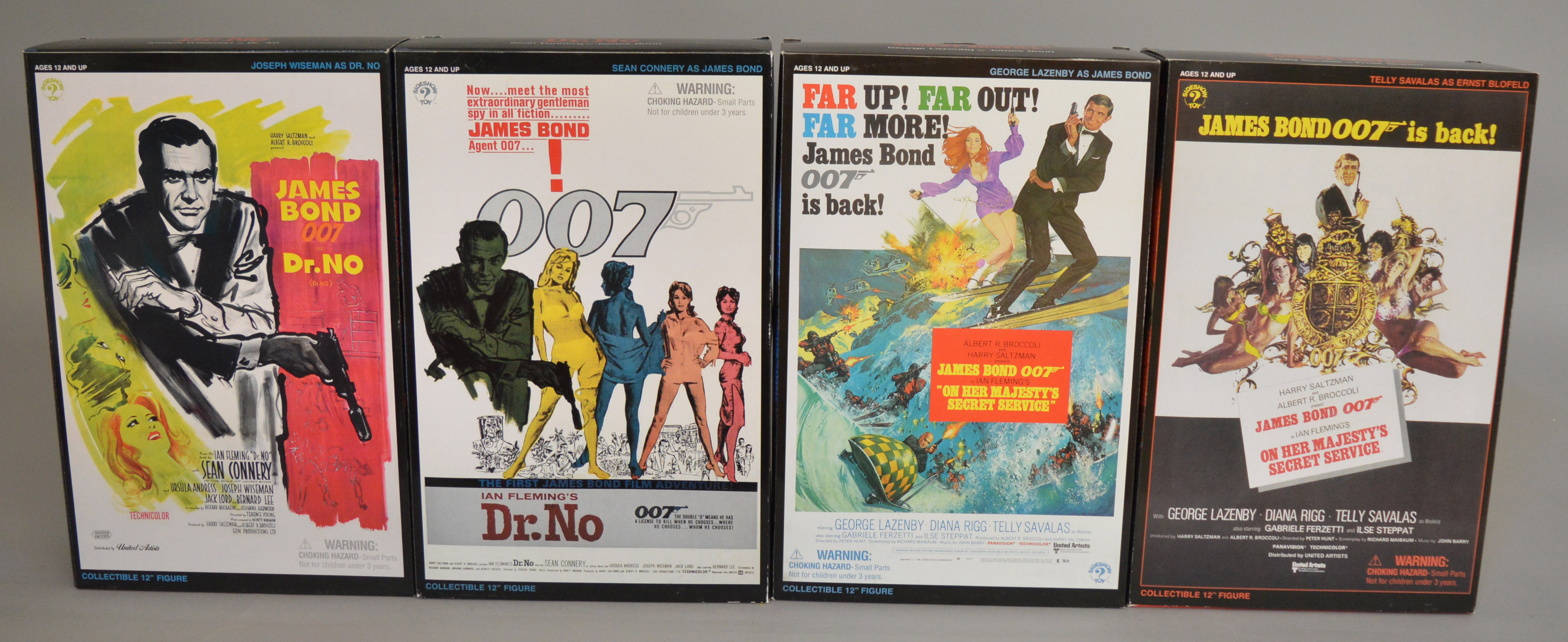 4 boxed Sideshow James Bond 007 12 inch Figures, including 2 from 'Dr No' - 'Sean Connery as James