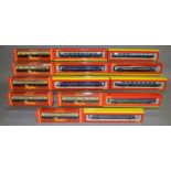 OO Gauge. 14 boxed Hornby Coaches including 5 GWT Mk3 , 3 Inter-City and 6 Clear Storey GWR brown