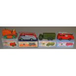 4 boxed Dinky Toys including 955 Heavy Tractor, 555 Fire Engine, 622 10 ton Army Truck and 955