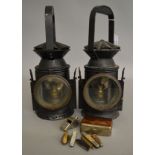 2 vintage Railway style  Lamps, a matching pair, both marked 'Eastgate & Son Ltd Birmingham 1945