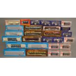 OO Gauge. 11 boxed Coaches by Airfix, Mainline and Bachmann together with 16 boxed items of