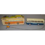 A scarce boxed  Rex (Germany) Neoplan Bus model with .'Telesteering'. This blue and white plastic