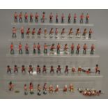 64 unboxed painted soldier figures, bases of some marked 'Britains', jJ Hill & Co.' etc..