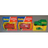 2 boxed Dinky Toys 410 red Bedford Vans, produced for John Gay, with 'Brooke Bond Tea' and 'Oxo'