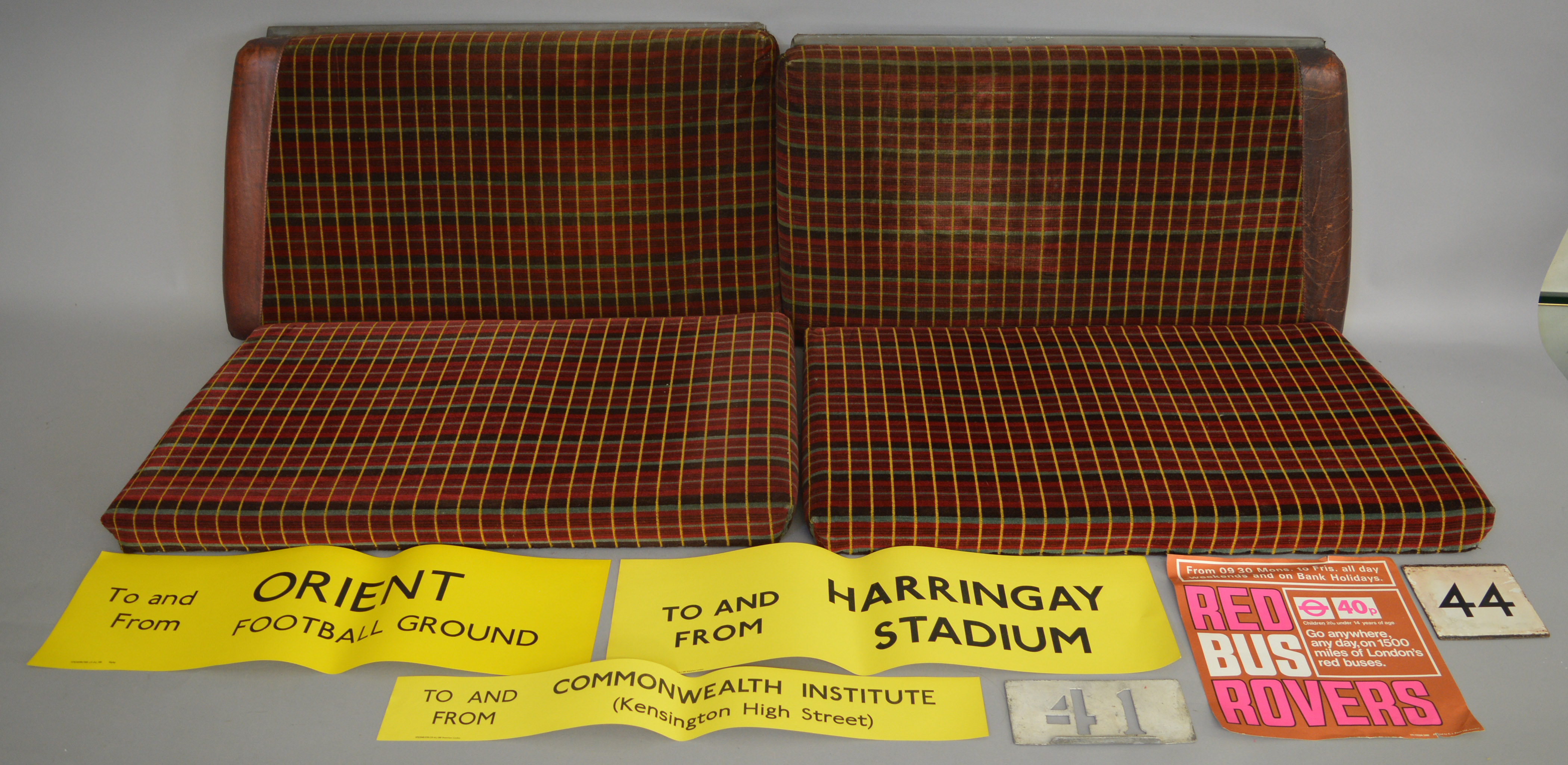 Four ex London Transport Routemaster Bus seat cushions, as fitted to the buses in their earlier