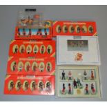 7 boxed Britains soldier figure sets including #7240 6 Black Watch Pipers, #7241 6 Scots Guards