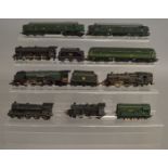 OO Gauge. 9 unboxed Locomotives, comprising  5 x Steam, 3 x Diesels all in BR Green and a Diesel