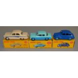 3 boxed Dinky Toys, 152 Austin Devon in blue, 166 Sunbeam Rapier and 176 Austin A105, overall models